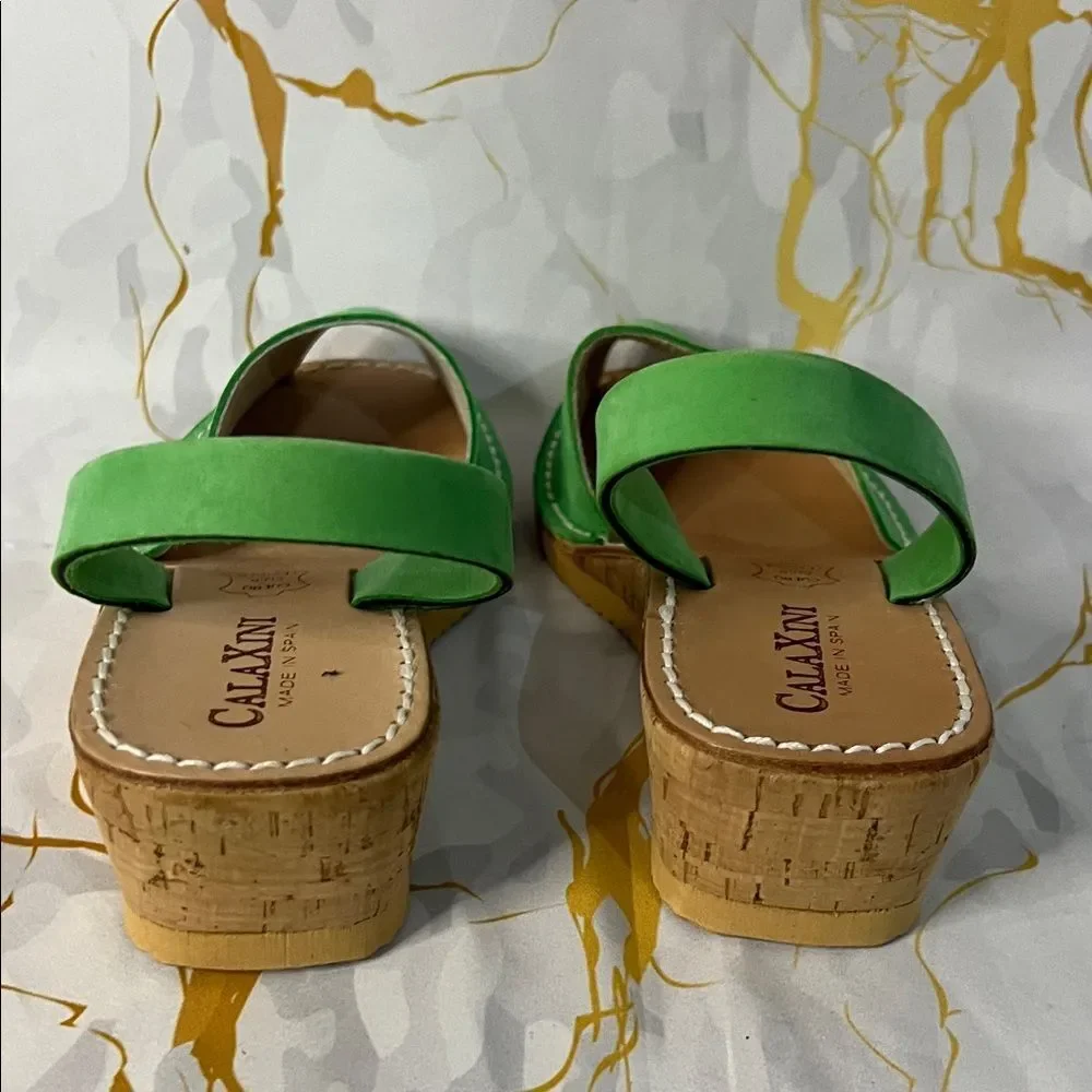 * Calaxini Simply Perfect Avarca cork wedge sandals in green leather